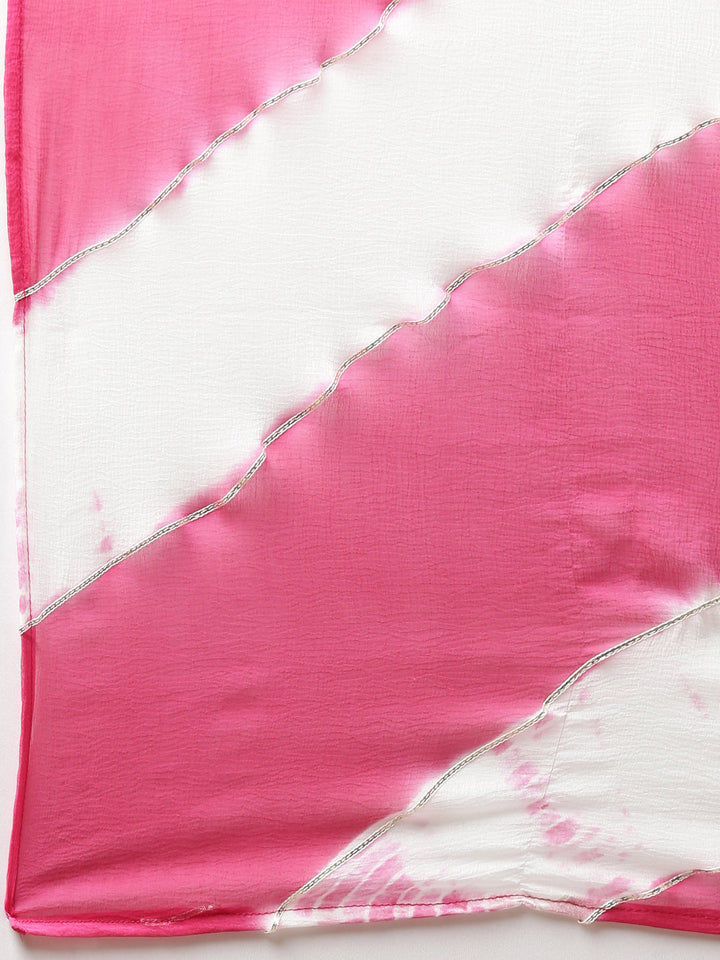 Neerus Pink printed straight kurta set with trouser and dupatta - detail view 4