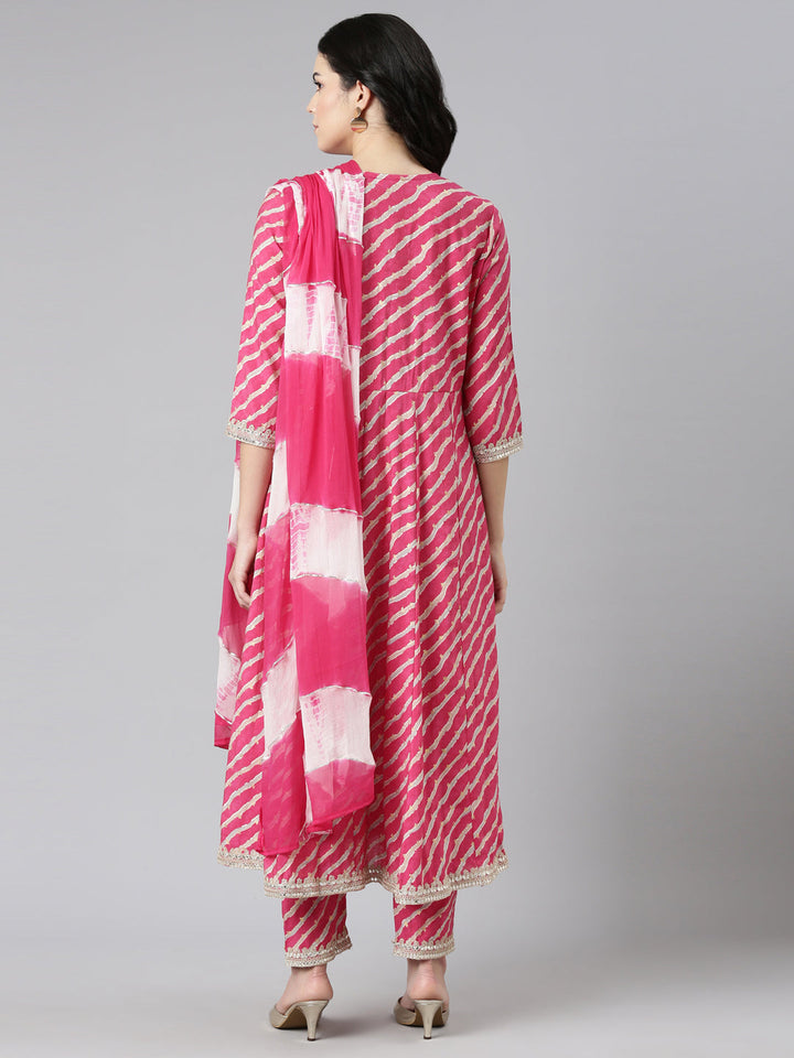 Neerus Pink printed straight kurta set with trouser and dupatta - side view