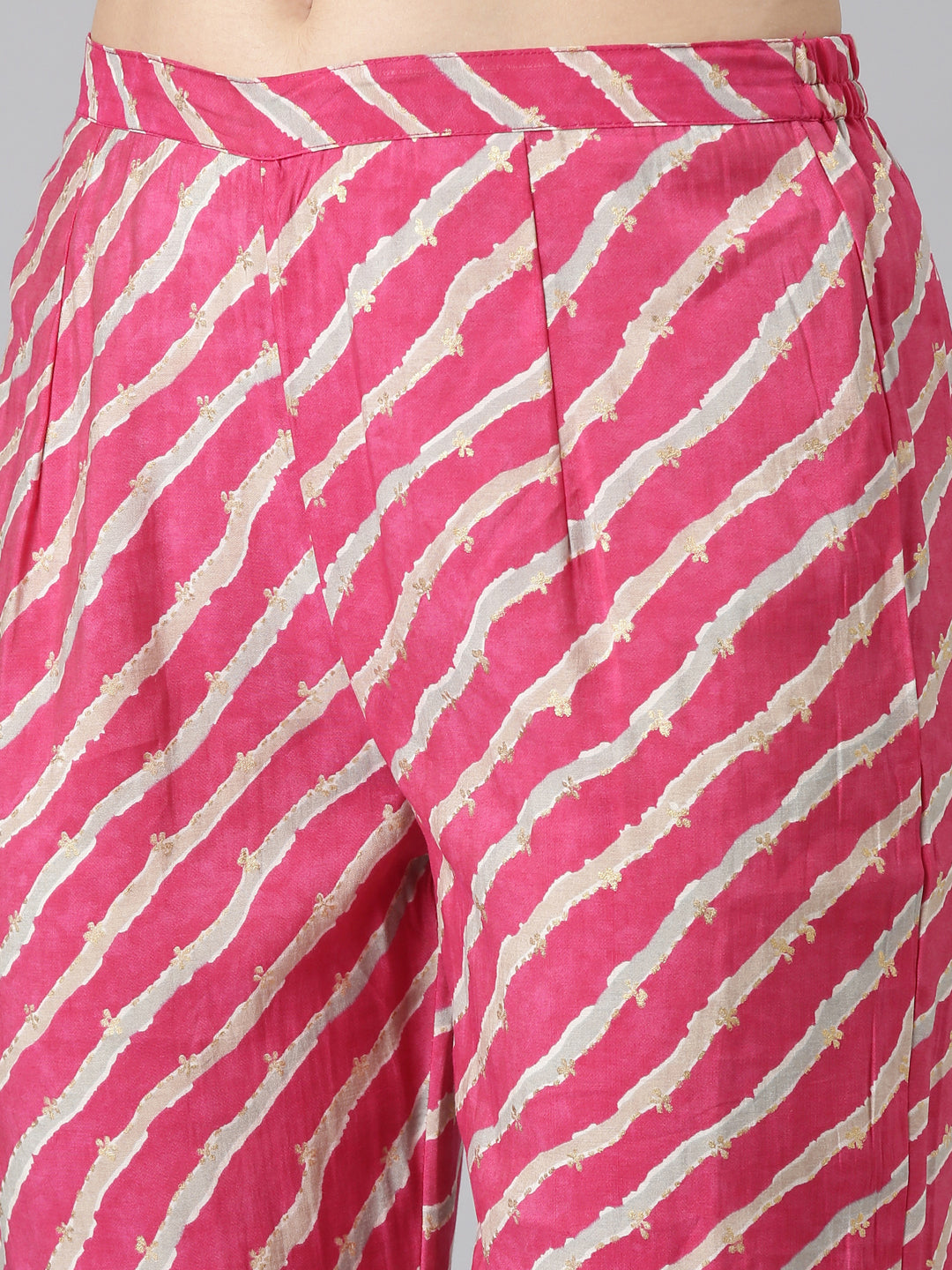 Neerus Pink printed straight kurta set with trouser and dupatta - detail view 3