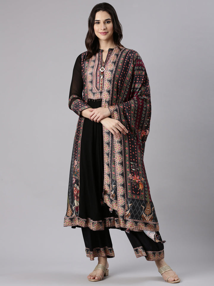 Black Georgette Anarkali Three Piece Set