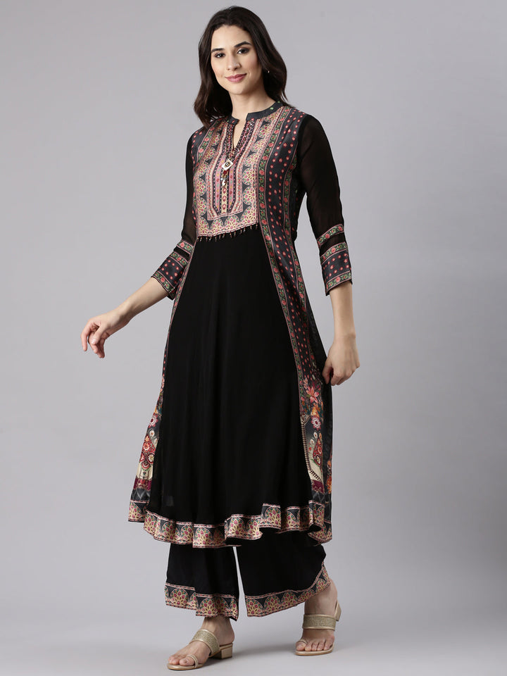 Black Georgette Anarkali Three Piece Set