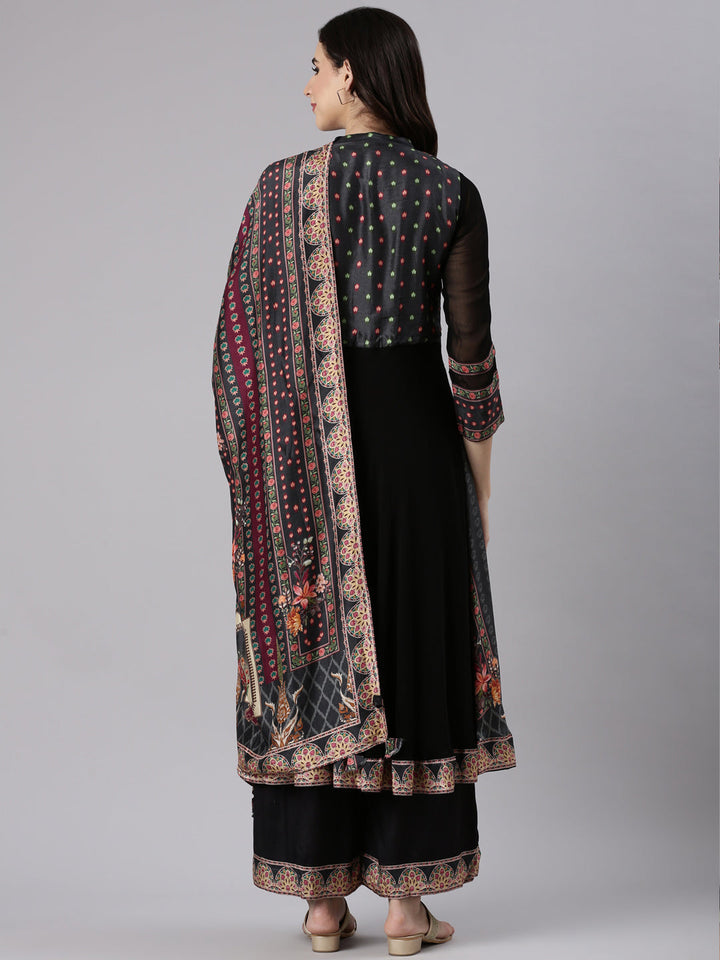 Black Georgette Anarkali Three Piece Set