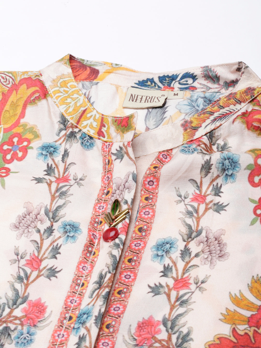 Neerus Pink chinon printed straight kurta - detail view 1