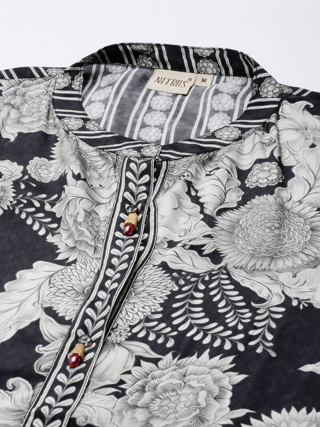 Neerus Black crepe printed high-low kurti - detail view 1
