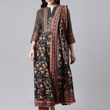 Neerus Black Regular Anarkali Kurta and Trousers With Dupatta