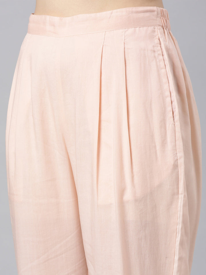 Neerus Orange cotton panelled straight kurta set - detail view 3