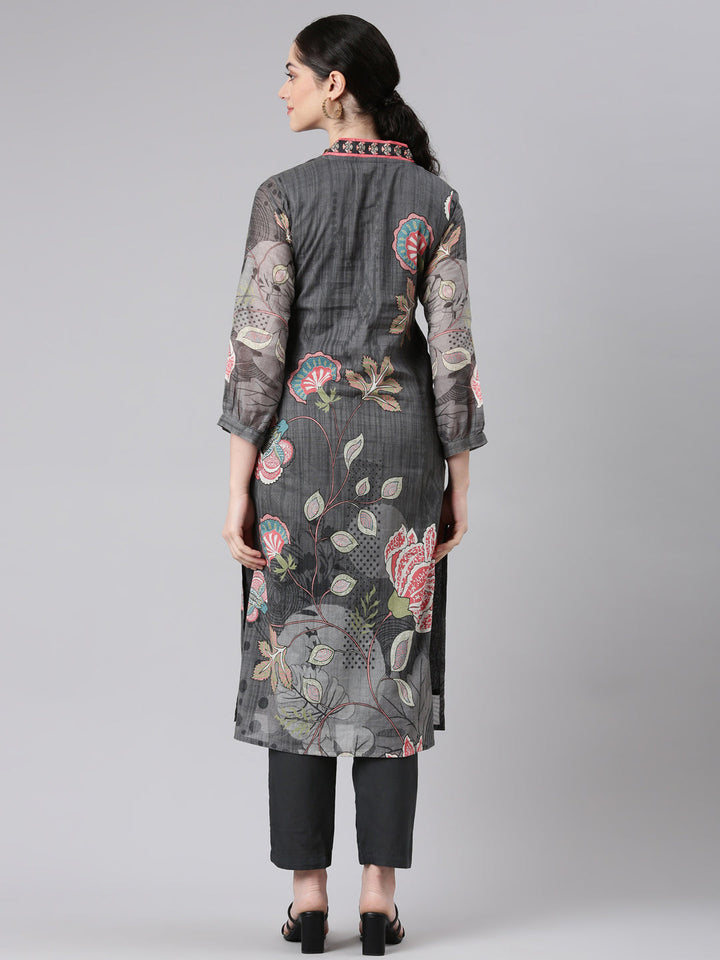 Neerus Grey straight kurta set with trouser - side view