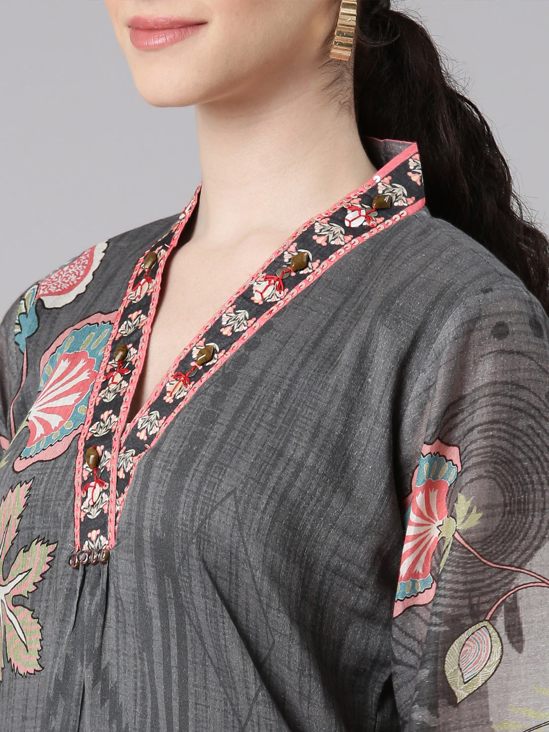 Neerus Grey straight kurta set with trouser - detail view 1