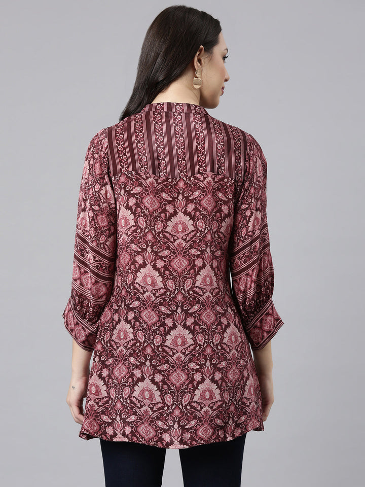 Neerus Purple crepe printed high-low kurti - side view