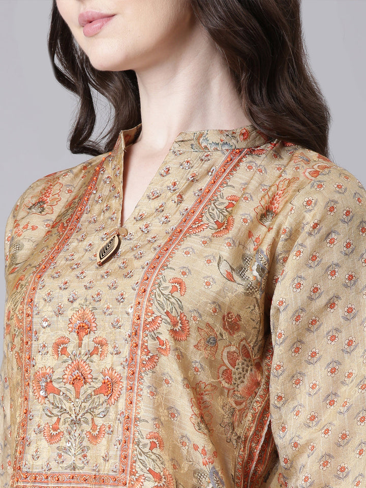 Neerus Beige tissue printed suit set - detail view 1