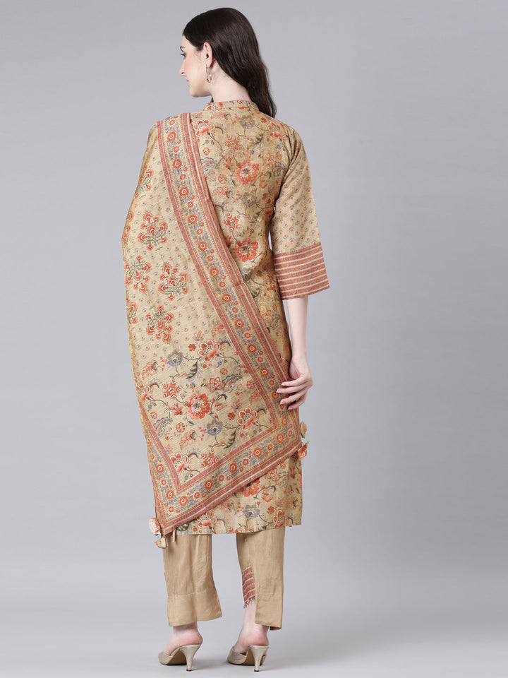 Neerus Beige tissue printed suit set - side view
