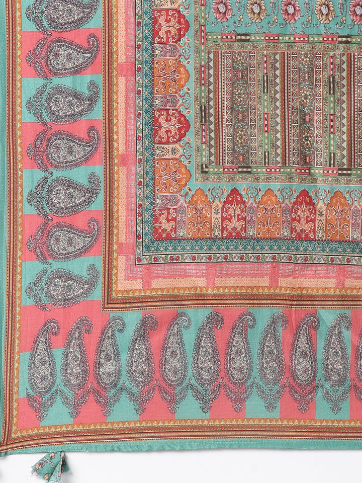 Neerus Green Printed Straight Kurta and Trousers With Dupatta