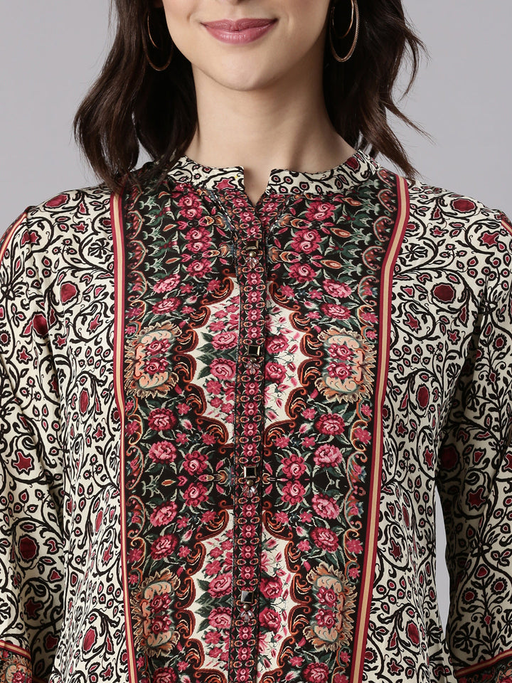 Cream Crepe Kalamkari Print Top