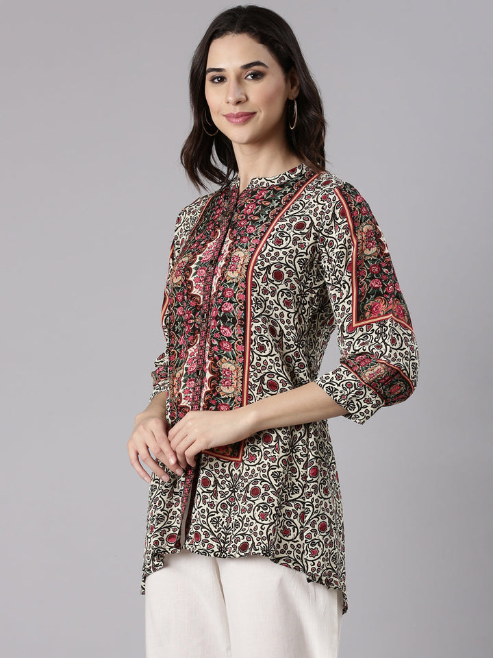 Cream Crepe Kalamkari Print Top