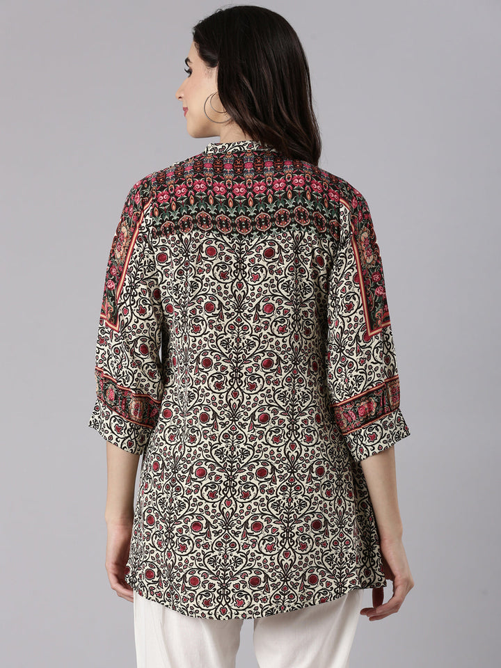 Cream Crepe Kalamkari Print Top