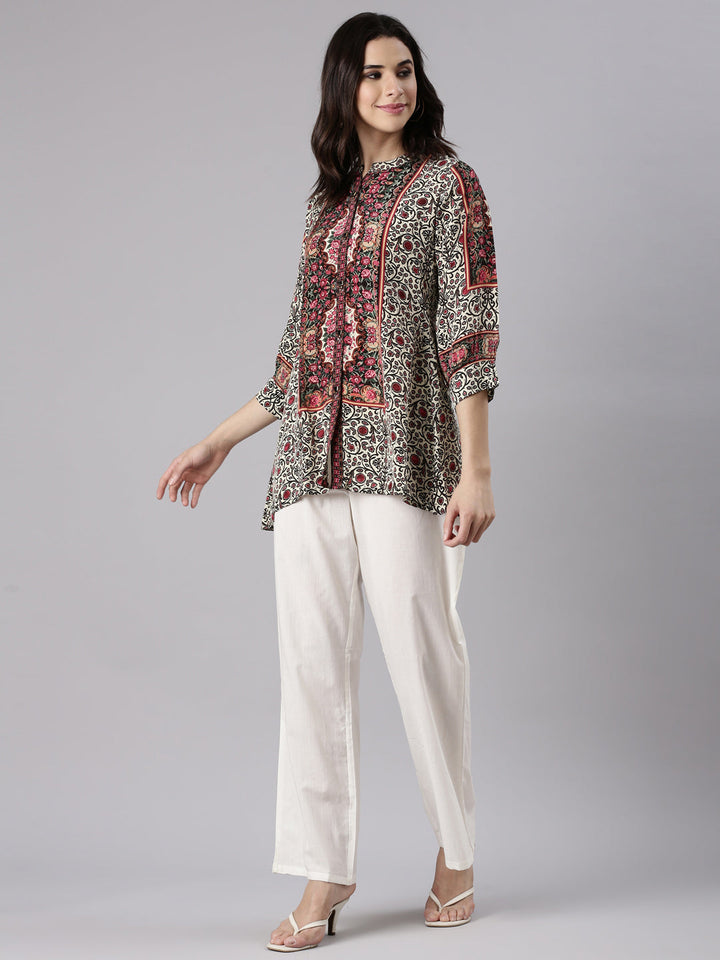 Cream Crepe Kalamkari Print Top