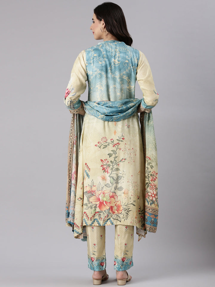 Cream Muslin Printed Three Piece Set