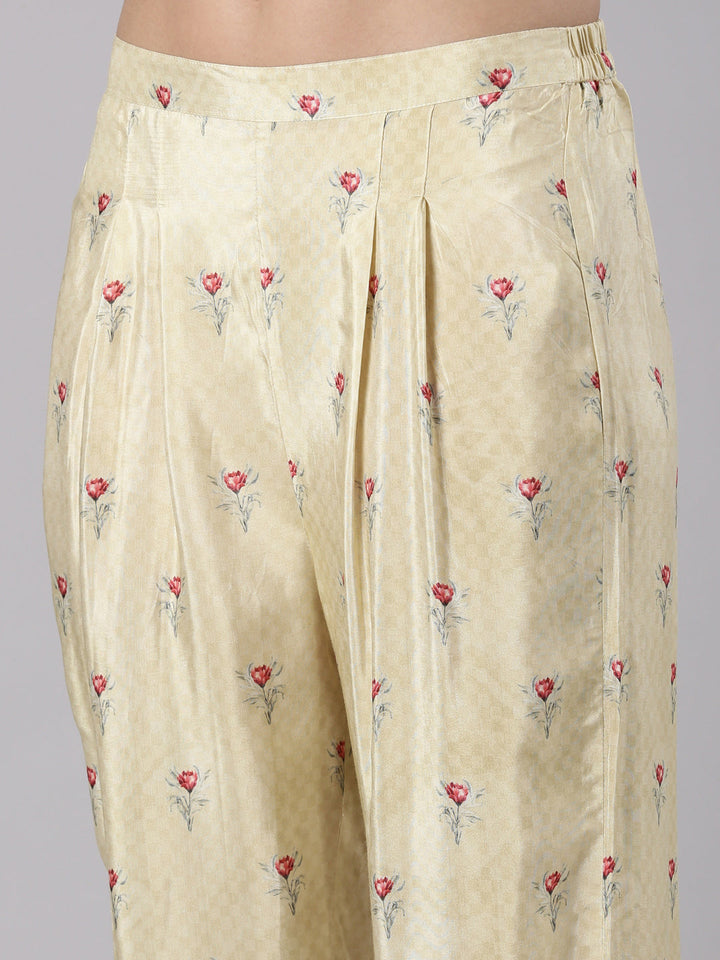 Cream Muslin Printed Three Piece Set