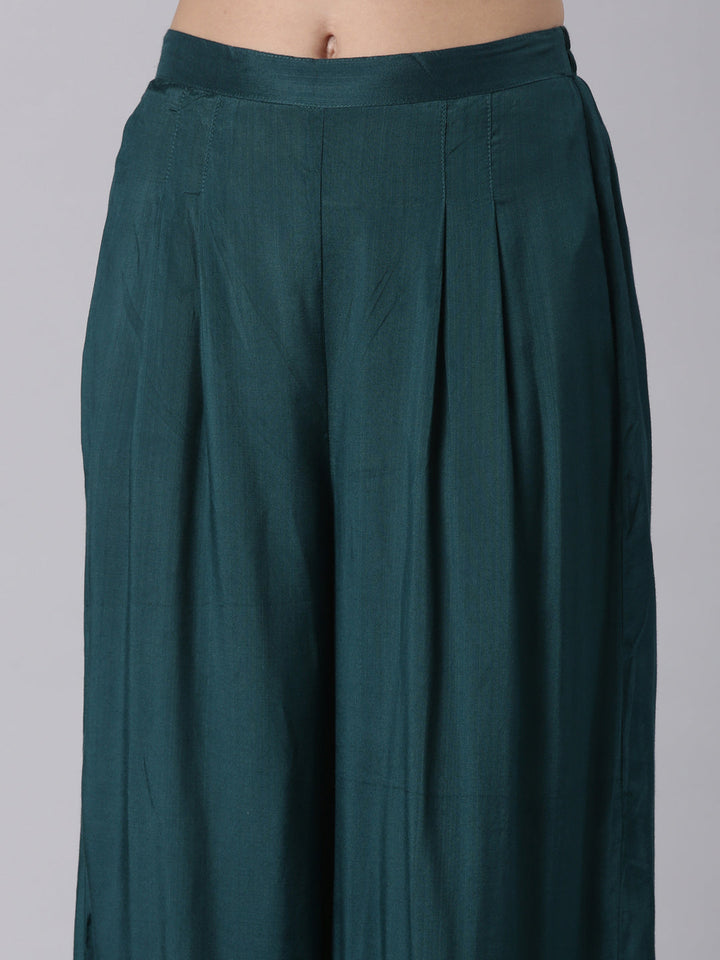 Rama Green Modal Chanderi Ajrakh Print Three Piece Set