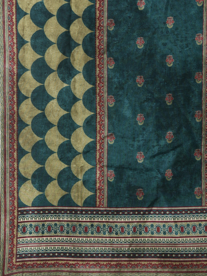 Rama Green Modal Chanderi Ajrakh Print Three Piece Set