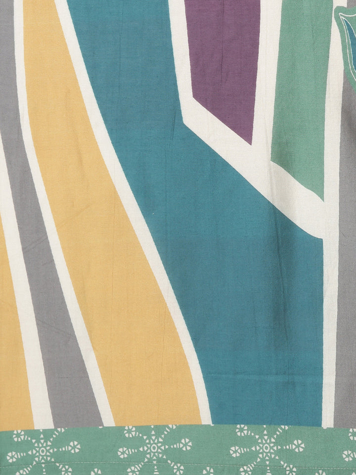 Neerus Green Printed Straight Kurta and Trousers With Dupatta