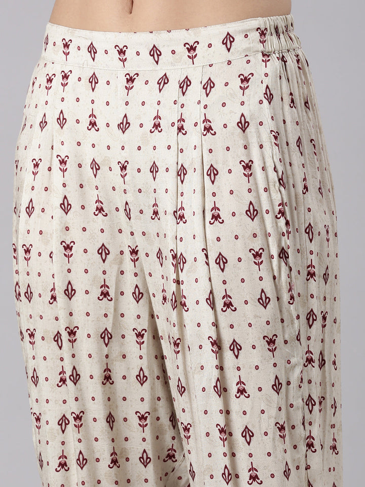 Wine Muslin Printed Three Piece Set