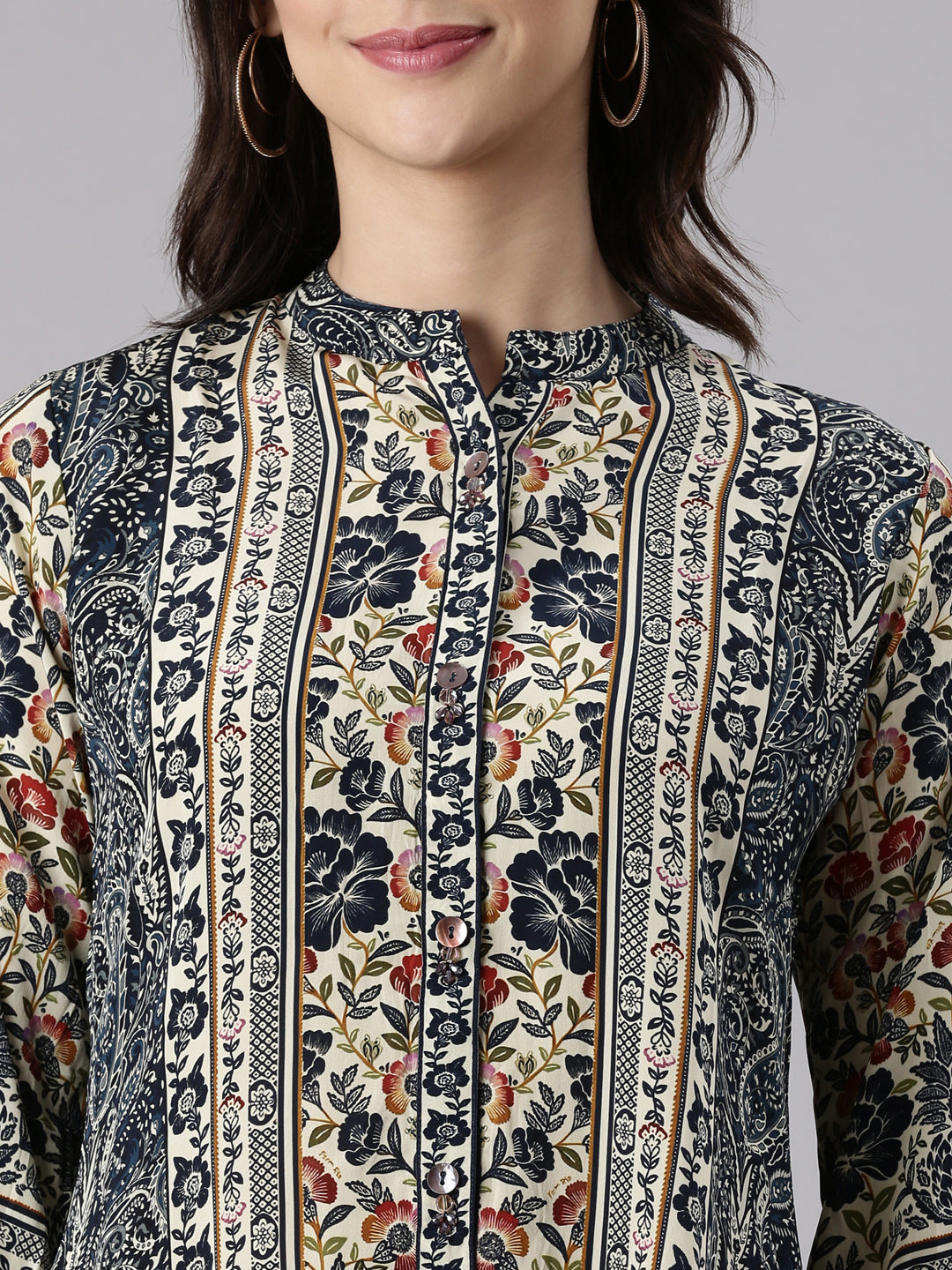 Neerus Grey crepe printed kurti - detail view 1