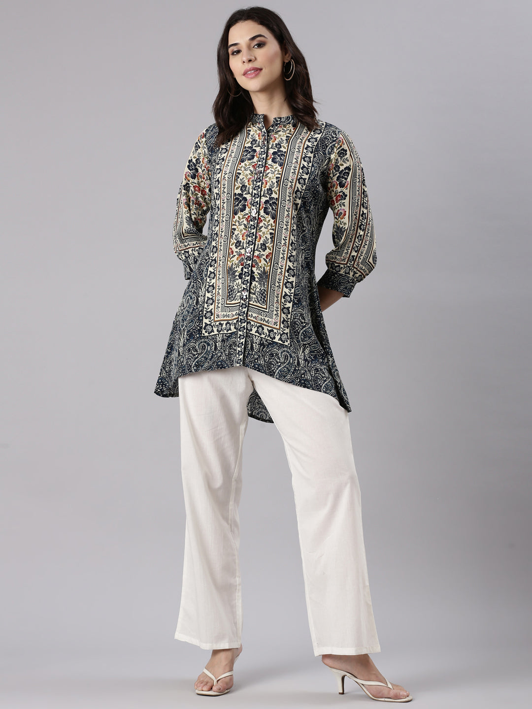Neerus Grey crepe printed kurti - detail view 2