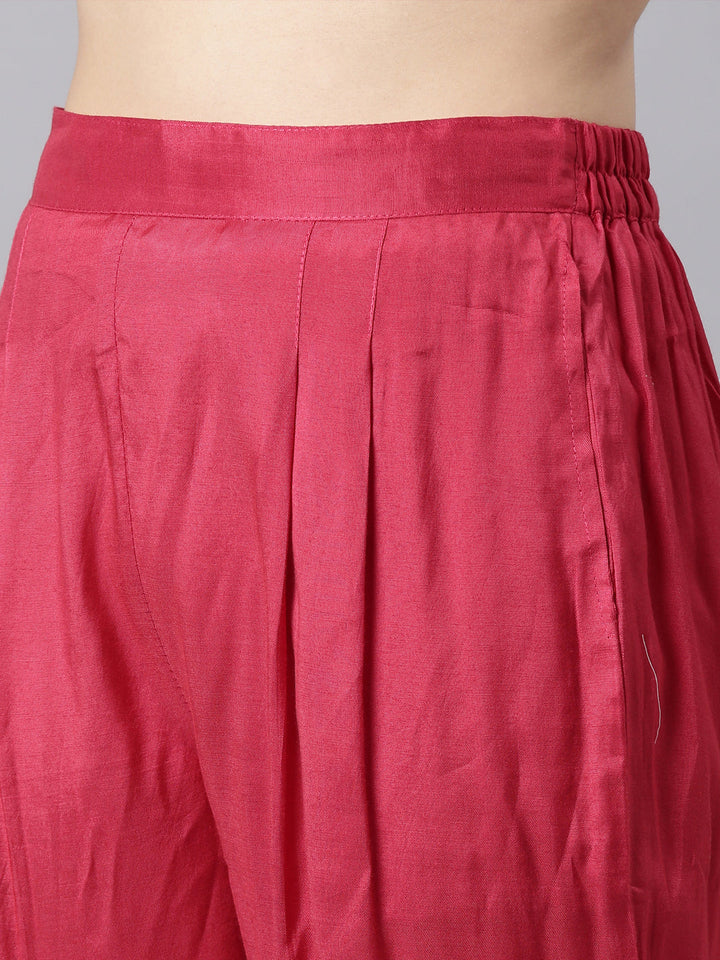 Neerus Pink raw silk anarkali suit set - detail view 3