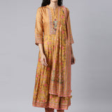 Neerus Mustard Regular Anarkali Kurta and Trousers With Dupatta