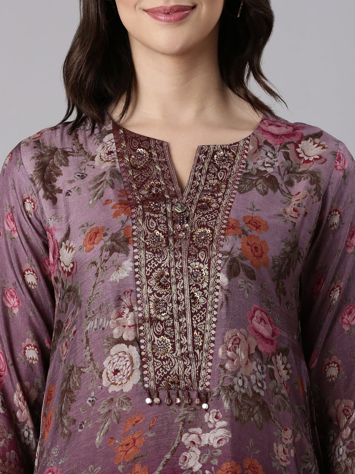 Grape Muslin A Line Cut Three Piece Set