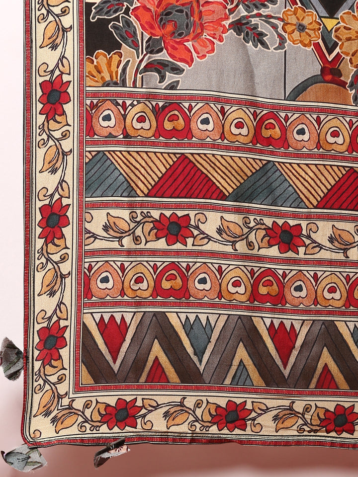 Neerus Grey silk printed Kalamkari suit set - detail view 5