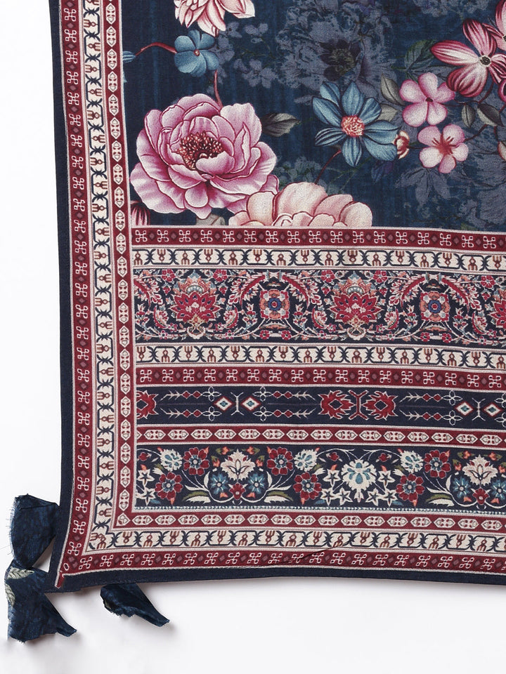 Blue Muslin Printed Three Piece Set