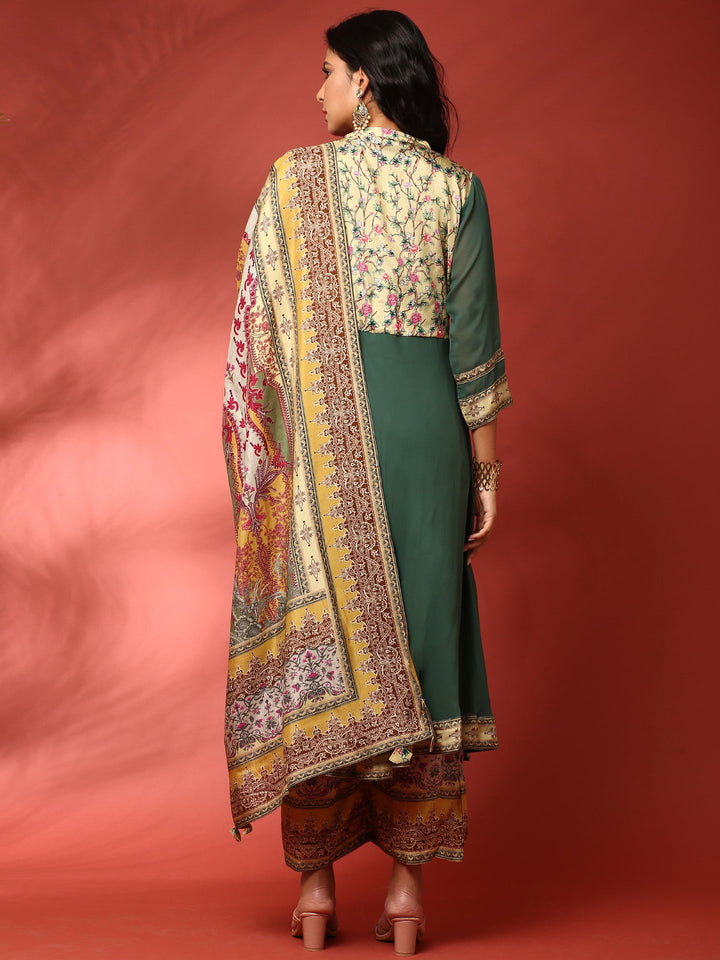 Neerus Green georgette embroidered Anarkali suit set - side view