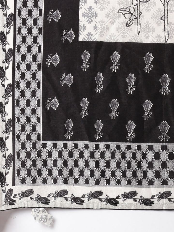 Neerus Black georgette printed suit set - detail view 4