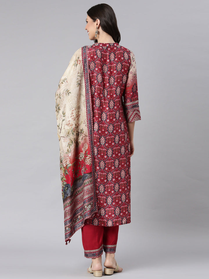 Neerus Beige cotton printed suit set - side view