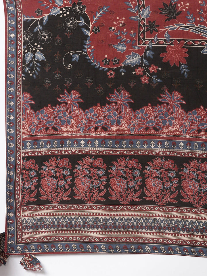 Neerus Rust Printed Straight Kurta and Trousers With Dupatta