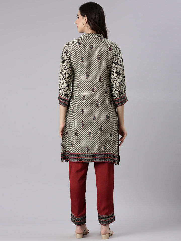 Beige Muslin Printed Two Piece Set