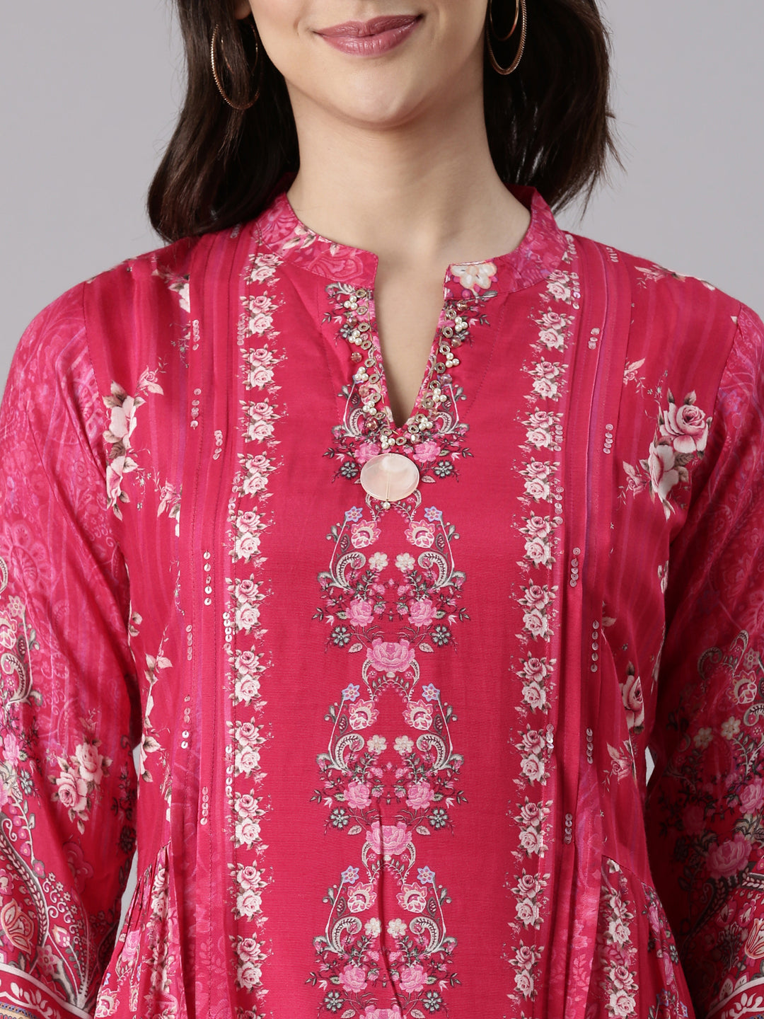 Neerus Pink muslin printed maxi dress - detail view 2