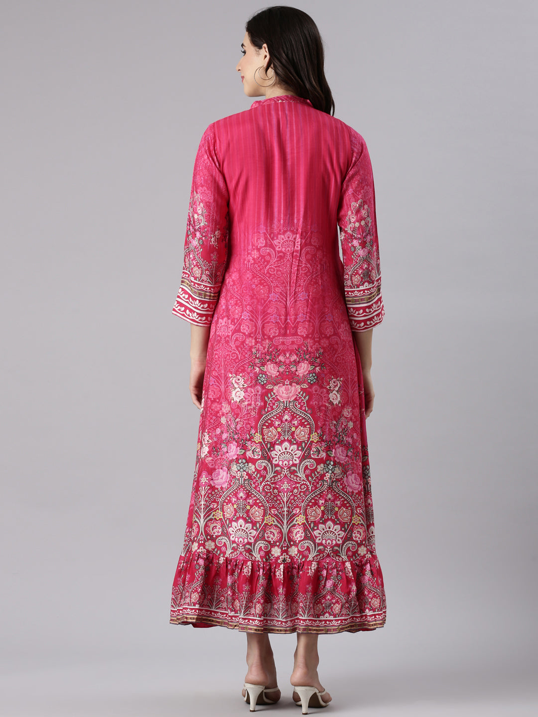 Neerus Pink muslin printed maxi dress - detail view 1