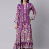 Purple Muslin Printed Long One Piece Gown