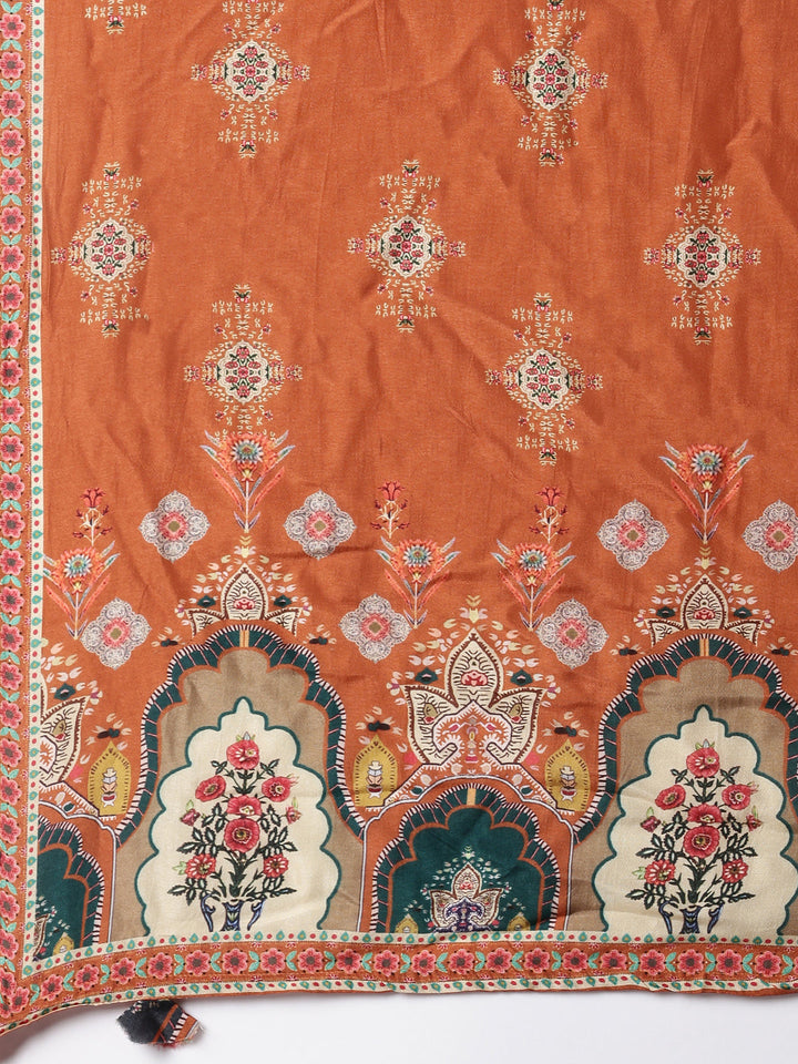Rust Georgette Printed Three Piece Set