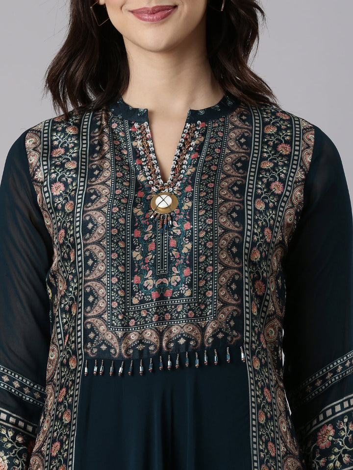 Neerus Green Georgette Embroidered Anarkali Suit Set - detail view 1