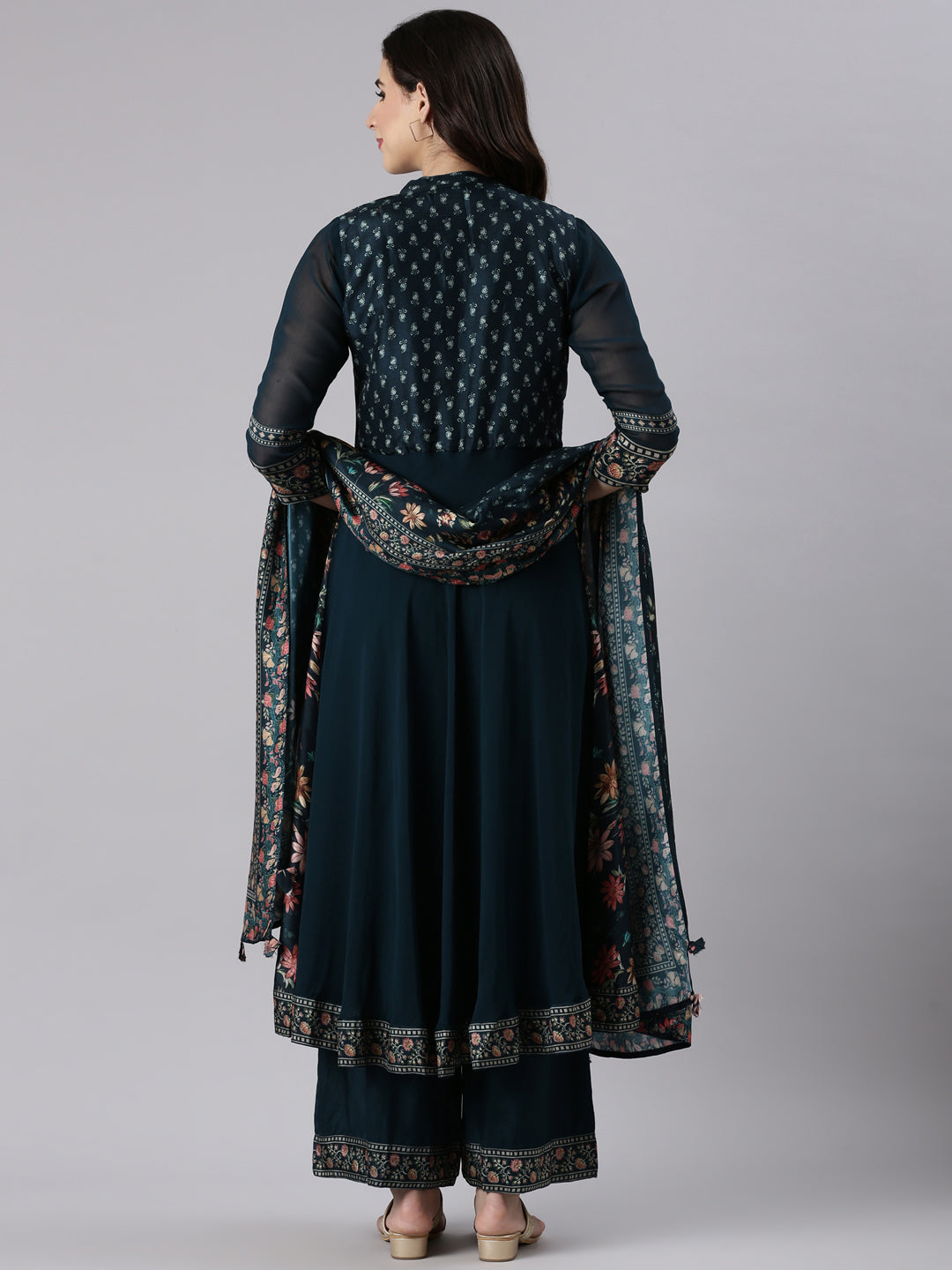 Neerus Green Georgette Embroidered Anarkali Suit Set - side view