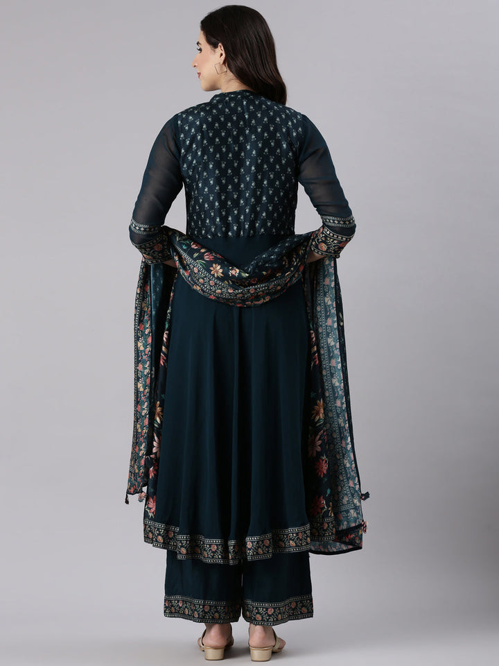 Neerus Green Georgette Embroidered Anarkali Suit Set - side view