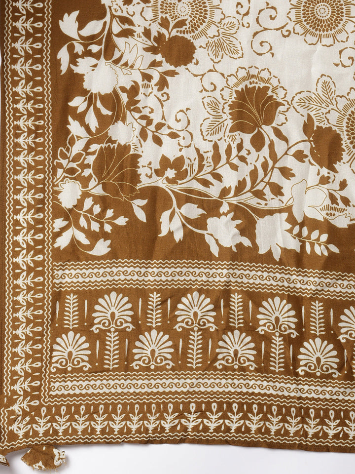 Brown Muslin Printed Three Piece Set