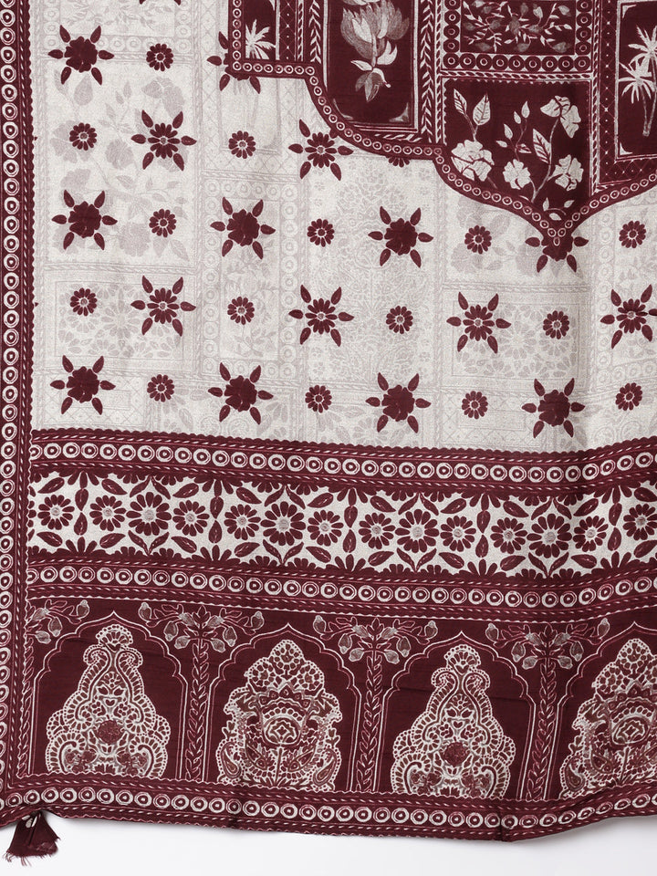 Rust Muslin Printed Three Piece Set