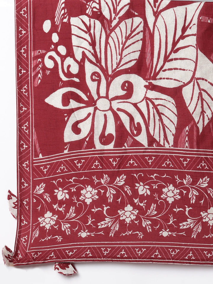 Maroon Muslin Printed Three Piece Set