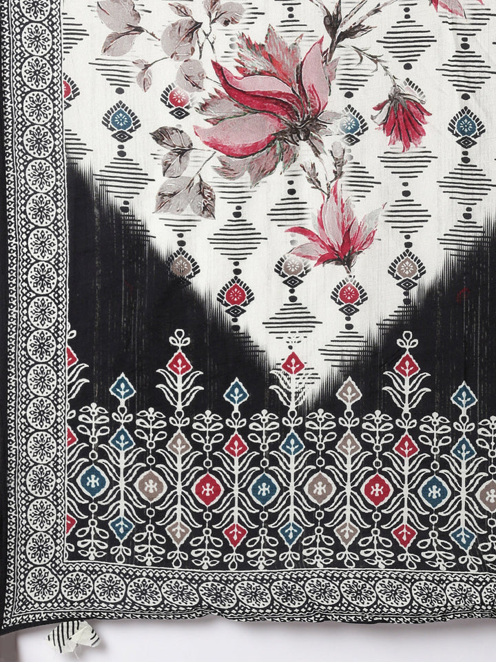 Off White Muslin Printed Three Piece Set