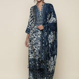 Indigo Muslin Digital printed Three piece suit set